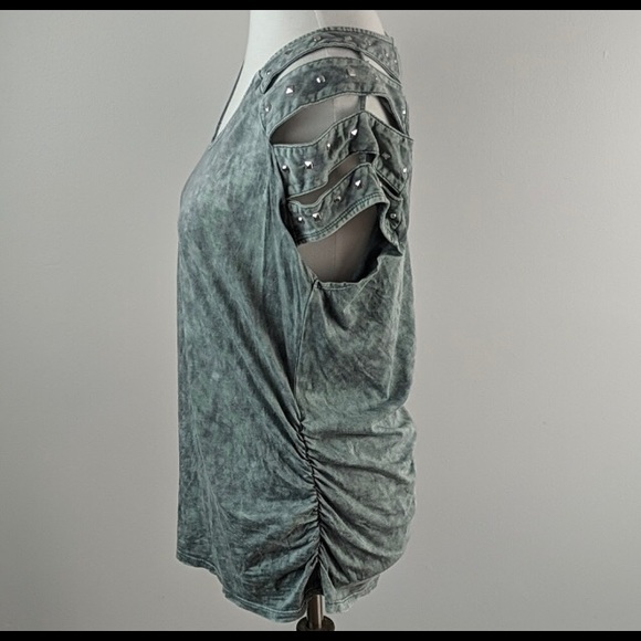 Rock & Republic Green Studded Short Sleeve Top L - Picture 5 of 8